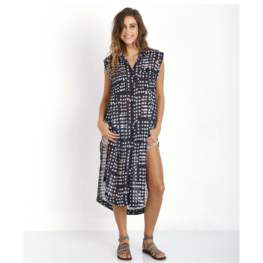 Free People Blue Mercer Street‎ Maxi Shirt Tunic Long Flowy Top Festival Sz XS
